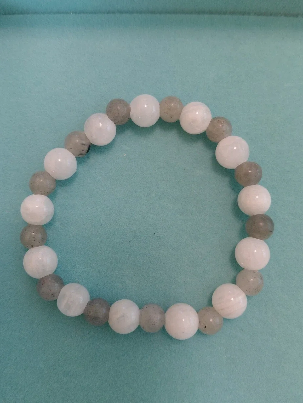 Moonstone And Labradorite Beaded Stretch Bracelet